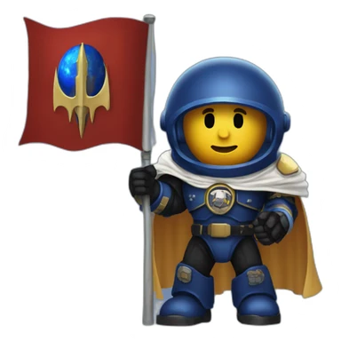 space marine with cape holding a flag of super earth sticker