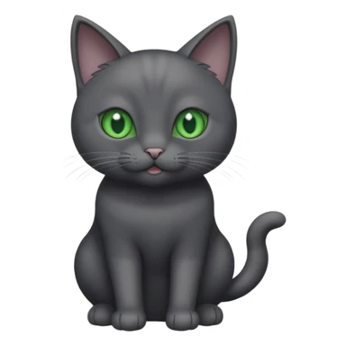 full body gorgeous solid dark grey cat with green eyes, white paws and white whiskers playing sticker