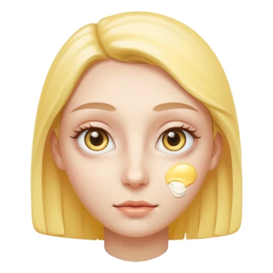 Create a high-quality iPhone-style emoji of a white person's face, with yellow eye cream clearly applied under both eyes, realistic shading and smooth gradient colors, cute rounded 3D cartoon style, subtle and natural facial expression, simple white background, high-resolution.
 sticker