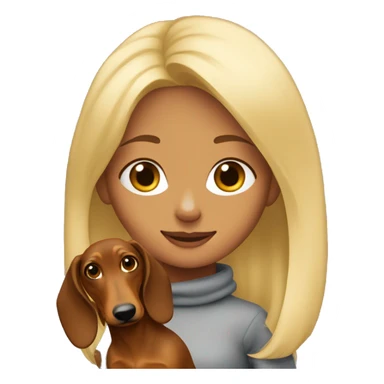 A girl with blonde hair with a brown dachshund in her arms sticker