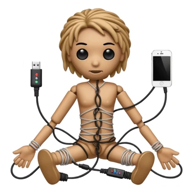 woodoo doll tightly bound with tangled AUX cables. sticker