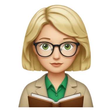 librarian teacher with short wavy blonde hair with a middle part and green eyes sticker