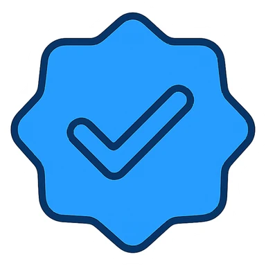 verified icon for social media, blue checkmark with a badge shape, clean, professional sticker