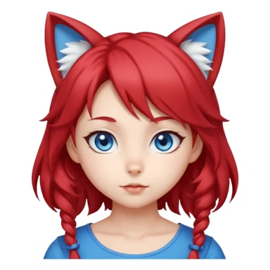 cute anime cat-girl with cat ears, red blowing hair sticker