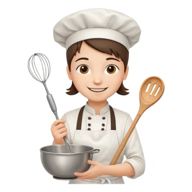 Young Pastry Chef – smiling, holding whisk and mixing bowl. sticker