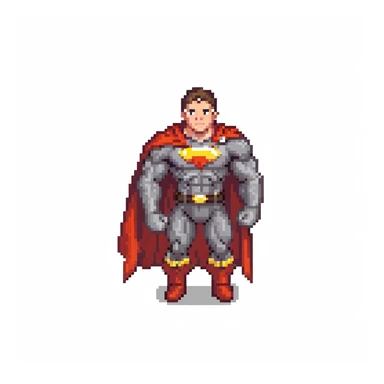 round superhuman icon with super strength, muscular hero with cape sticker