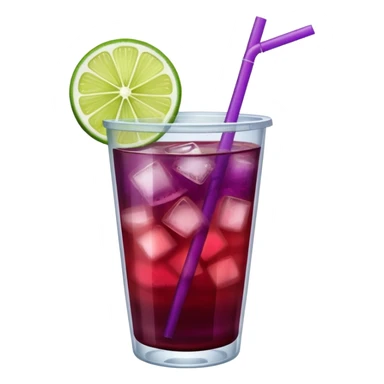 maroon purple cocktail with a lime in a plastic cup with lid and straw  sticker