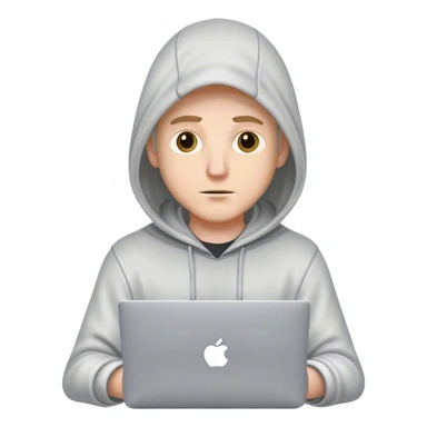 Homme blanc avec capuche et macbook sticker