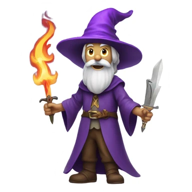 Wizard with a purple hat and a flaming dagger sticker