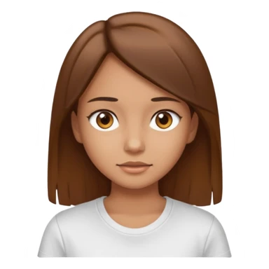 Chica de pelo liso y marrón con ojos color marrón claro y una camiseta blanca sticker