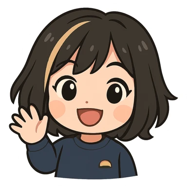 Edit this exact chibi girl to look happy and waving, keeping the same anime chibi style, face, hair, and outfit. Add a big smile, bright eyes, and her hand raised in a waving gesture. Maintain transparent background. Sized for Twitch emoji use. sticker