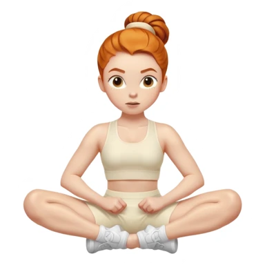 Gen z Ginger girl gym crunches middle part slick back bun cream outfit sticker