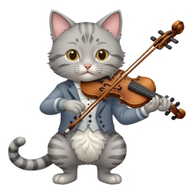grey cat play violin, long full body sticker