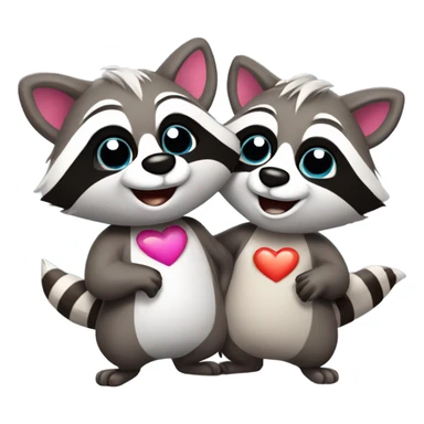 Two male cartoon raccoons in love with hearts above their heads sticker