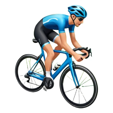 An icon featuring a sleek road bicycle with aerodynamic wheels on a winding mountain road. The background showcases a stunning landscape with rolling green hills, a bright blue sky, and distant peaks. Sunlight casts dynamic shadows, emphasizing motion and speed. Transparent background. sticker