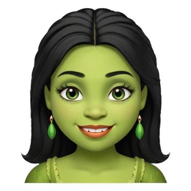 A beautiful girl Shrek, who has big eyelashes and had black hair. She has some makeup on too. She is dressed very very trendy. And she is smilingl. sticker