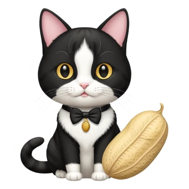Tuxedo cat with peanut sticker