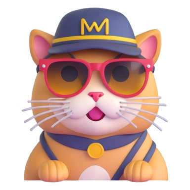 cat wearing sunglasses and a hat sticker