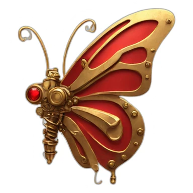 Red metal and gold steampunk butterfly sticker