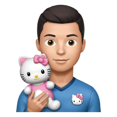 cr7 holding a hello kitty plushie  sticker