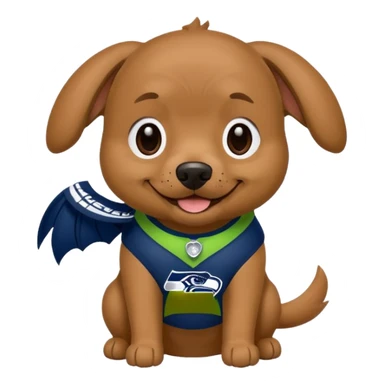 Dark Brown tan dog with Seattle Seahawks gear sticker