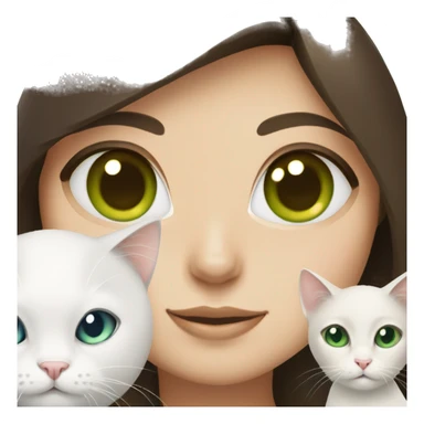 brunette with green eyes holds a white cat with blue eyes sticker