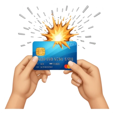 hand holding exploding credit card forward sticker