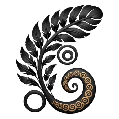 Feather Māori koru design at top sticker