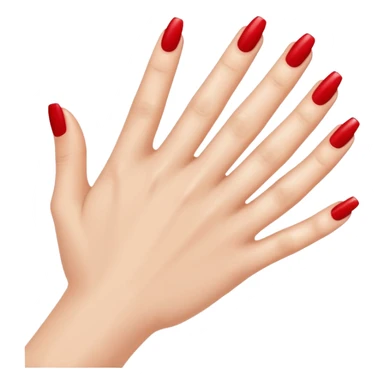 A woman's hand with red nail polish sticker