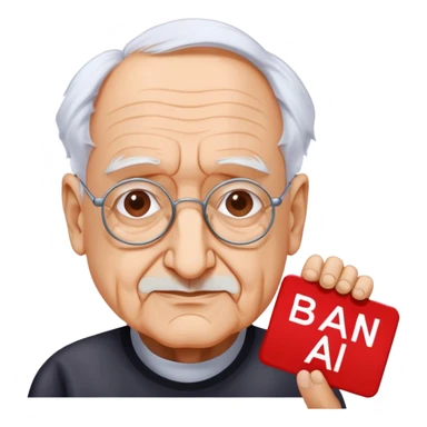 Frank Gehry with a "Ban AI" sign sticker