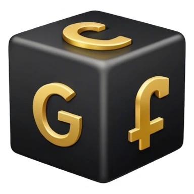 creates a completely black cube, on the face of the cube on the left side there is a drawing of the letter G with a square shape following the edge of the cube on the left side and on the face on the right side the letter L also appears to fill the edge of that face. both letters are gold in color. the top face of the cube is empty sticker