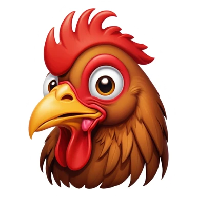 Cinematic Comical Brown Rooster Portrait Emoji, Head tilted dramatically with an exaggeratedly amused expression, featuring a striking, glossy brown plumage with a bold red comb, wide, expressive warm eyes filled with playful disbelief, Simplified yet hilariously expressive features, highly detailed, glowing with a slightly sassy glow, high shine, dramatic yet playful, stylized with an air of cheeky mischief, bright and endearing, soft glowing outline, capturing the essence of a spirited and over-the-top rooster, so meme-worthy it feels like it could crow its way into internet fame instantly! sticker
