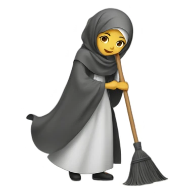 a woman in a hijab is sweeping the floor sticker