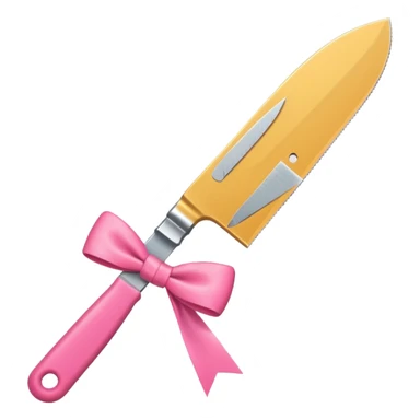 Kitchen knife with a pink bow tied around the handle, emoji style, simple, flat vector, white background, only one object sticker