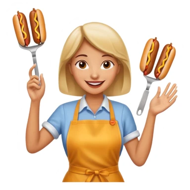 A cheerful woman selling hotdogs, waving a tongs in one hand. sticker