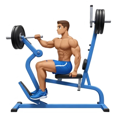 side-view bodybuilder in blue shorts seated weighted calf-raise machine on his tip toes sticker