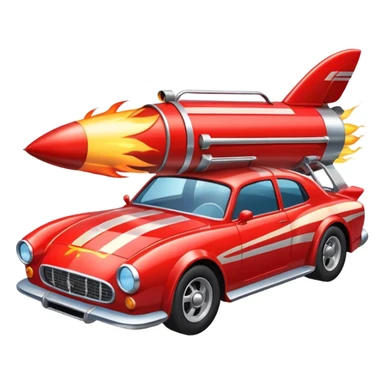 car with a rocket engine on the trunk with fire coming out of it sticker