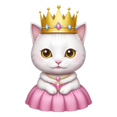White cat with princess crown and pink clothes sticker