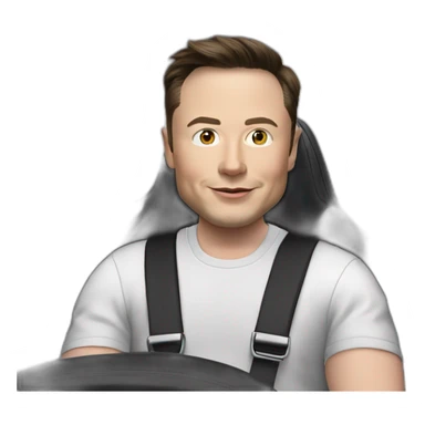 small photo-realistic Elon Musk sitting inside an all black Tesla Model 3, sitting at the wheel, front view sticker