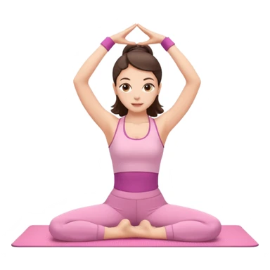 white brunette girl in light pink workout clothes doing dance stretching on yoga mat sticker