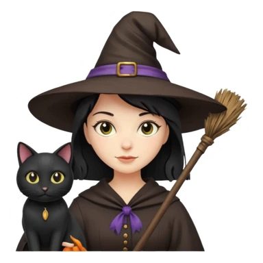 a witch with a hat and a broomstick and a black cat sticker