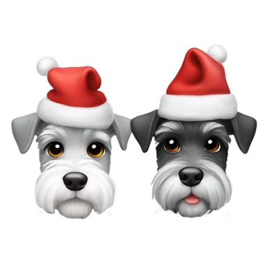 2 miniature schnauzers, 1 grey and one black and white, wearing Christmas hats with a heart in between them sticker