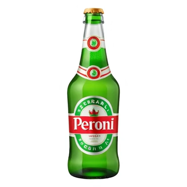 Glass bottle Peroni with red marketing tape sticker