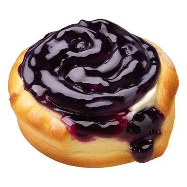 a circle danish with a cream on top and blueberry jam sticker