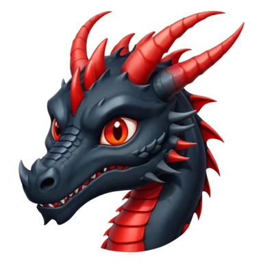 Un dragon noir aux yeux rouges brillant, puis des grandes cornes d'obsidiennes, style anime sticker