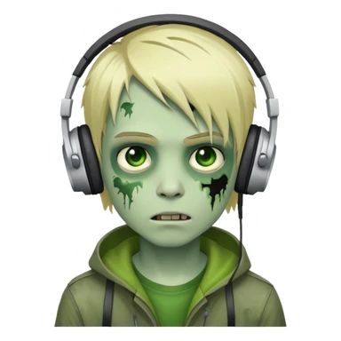 boy zombie with blonde emo hair and green skin and headphones  sticker