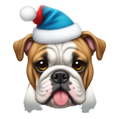 English bulldog wearing a Christmas hat sticker