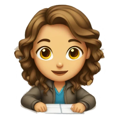 brown haired girl in classroom desk sticker