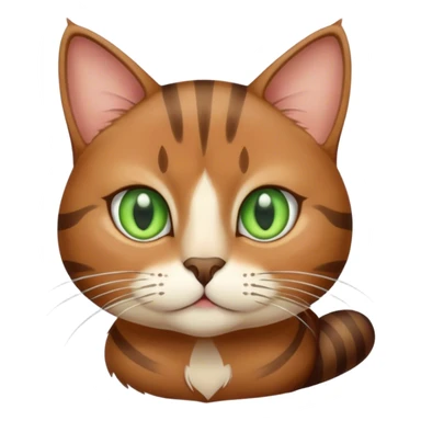 a brown cat with a white chin and white cheeks but striped and green eyes sticker