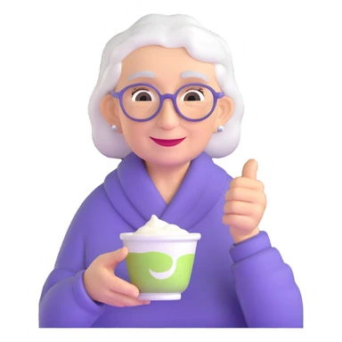 elderly woman offering yogurt sticker